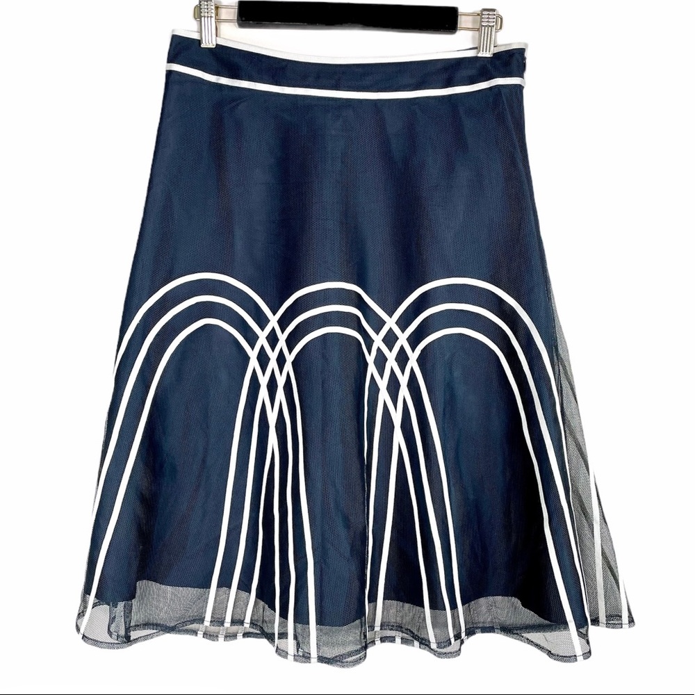 Ann Taylor Loft Petites Mesh Navy Midi Skirt
